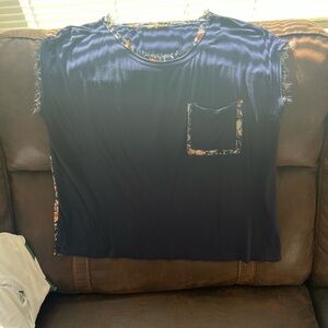 Mystree Navy and Floral Lace Top